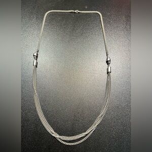 Silver Tone Curb Cuban Link Chain Polished Silver Tone Barrel Beads Multi Chain